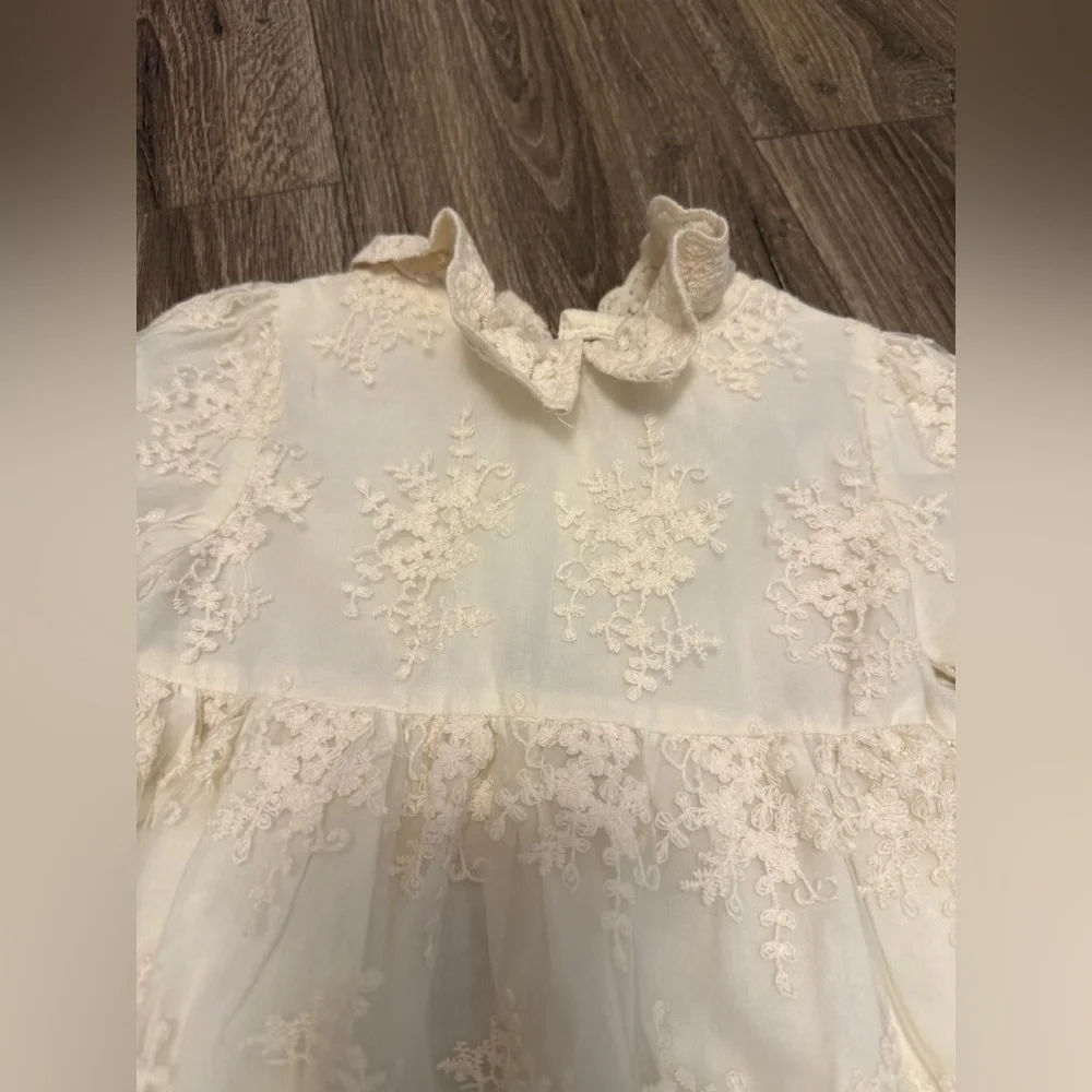 Zara Baby Girl Lace Long Sleeve Dress Size 2-3 Years Ivory